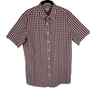 LL Bean Mens Large Tall Slightly Fitted Short Sleeve Plaid Button Down Shirt Red